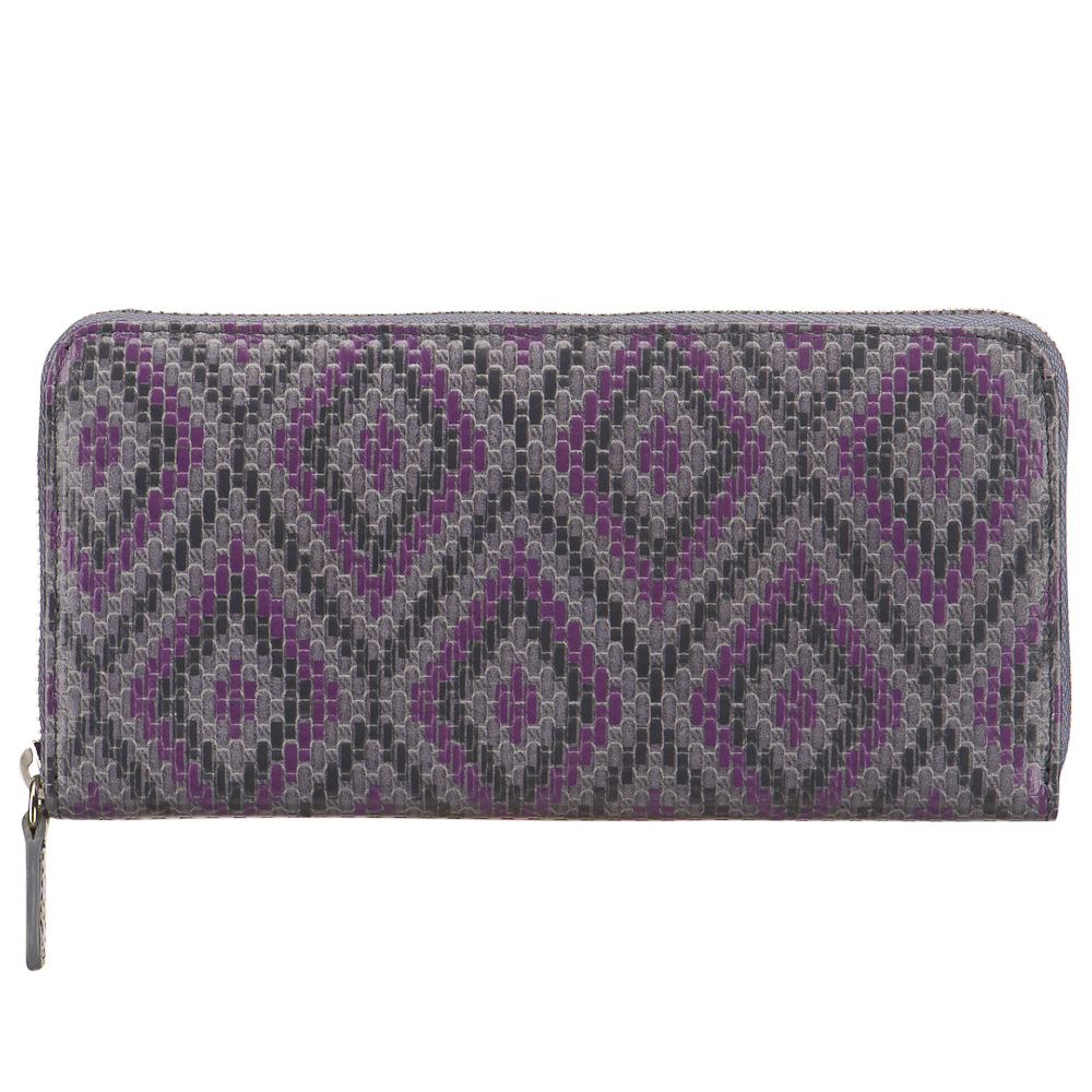 Женское портмоне в оттенках серо-фиолетового из кожи с орнаментом и конструкцией "гармошка" Dr.Koffer X510330-166-77