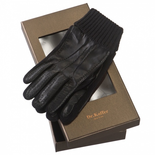 Черные кожаные перчатки с вязаными манжетами Dr.Koffer H720019-41-04
